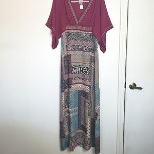 Flying Tomato Plum Empire Waist Embroidered Square Neck Maxi Dress Size S NWT
